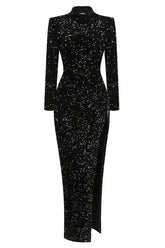 Sequin Embellishments Slit Maxi Dress